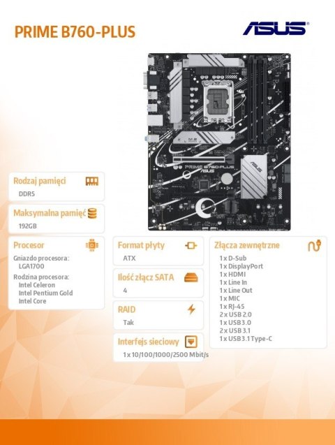 Asus Płyta główna PRIME B760-PLUS s1700 4DDR5 ATX