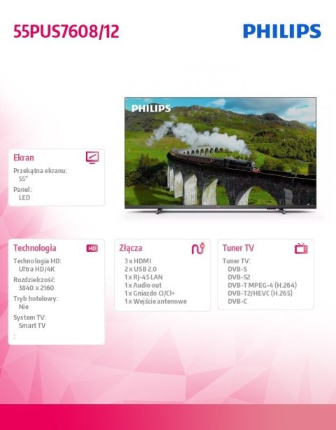 Philips Telewizor 55 cali LED 55PUS7608/12 Philips Telewizor 55 cali LED 55PUS7608/12