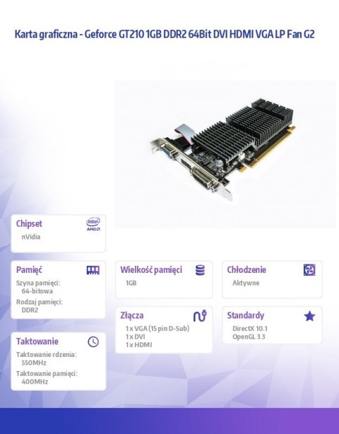 AFOX Karta graficzna - Geforce GT210 1GB DDR2 64Bit DVI HDMI VGA Passive G2 AFOX Karta graficzna - Geforce GT210 1GB DDR2 64Bit DVI HDMI VGA Passive G2