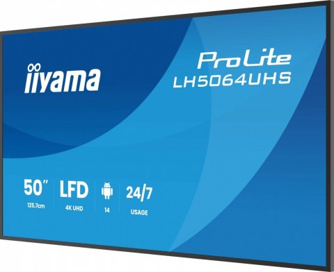 IIYAMA Monitor 50 cali LH5064UHS-B1AG, 24/7,IPS,ANDROID14,4K,500cd,1200:1, 2xHDMI ,USB-C,RJ45, RS-232c, IR, 2x10W, 2xUSB, UCHWYT ŚCIE