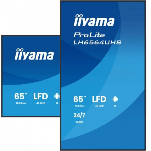 IIYAMA Monitor 65 cali LH6564UHS-B1AG, 24/7,VA,ANDROID14,4K,500cd,5000:1, 2xHDMI ,USB-C,RJ45, RS-232c, IR, 2x10W, 2xUSB, UCHWYT ŚCIE