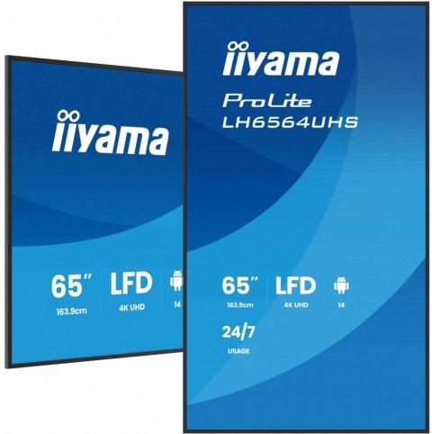 IIYAMA Monitor 65 cali LH6564UHS-B1AG, 24/7,VA,ANDROID14,4K,500cd,5000:1, 2xHDMI ,USB-C,RJ45, RS-232c, IR, 2x10W, 2xUSB, UCHWYT ŚCIE