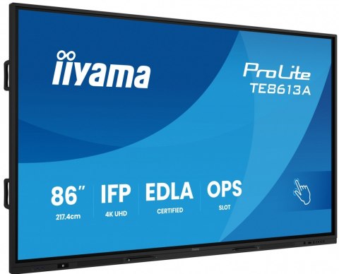 IIYAMA Monitor 86 cali TE8613A-B1AG INFRARED,40pkt,IPS,4K,7H,450cd/m2, WiFi,USB, ANDROID 14, Google EDLA,2x20W, UCHWYT CIENNY