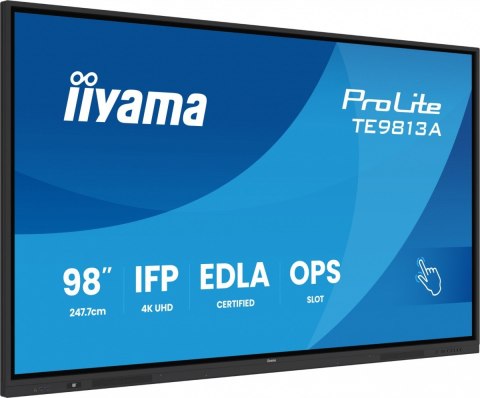 IIYAMA Monitor 98 cali TE9813A-B1AG INFRARED,40pkt,IPS,4K,7H,450cd/m2, WiFi,USB, ANDROID 14, Google EDLA,2x20W, UCHWYT CIENNY