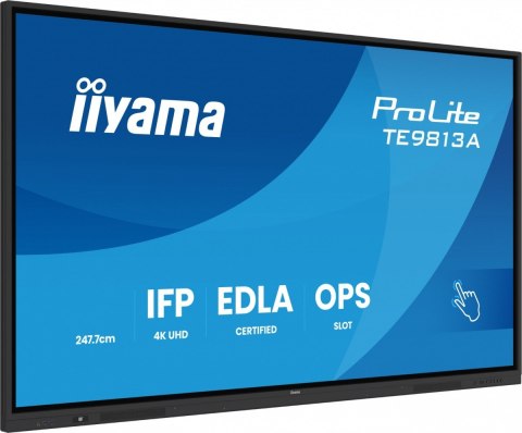 IIYAMA Monitor 98 cali TE9813A-B1AG INFRARED,40pkt,IPS,4K,7H,450cd/m2, WiFi,USB, ANDROID 14, Google EDLA,2x20W, UCHWYT CIENNY