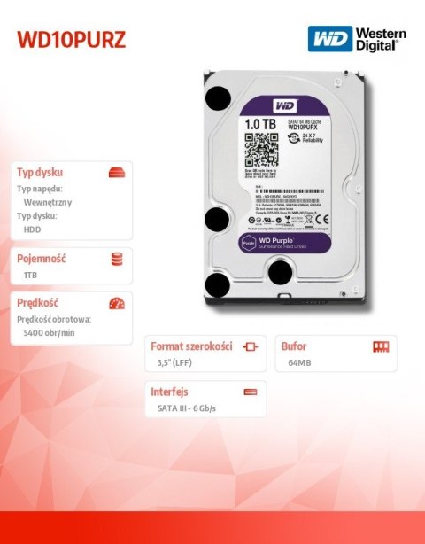 Western Digital HDD Purple 1TB 3,5'' 64MB SATAIII/5400rpm Western Digital HDD Purple 1TB 3,5'' 64MB SATAIII/5400rpm
