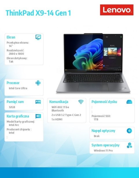 Lenovo Ultrabook ThinkPad X9-14 G1 21QA0025PB W11Pro Ultra 7 258V/32GB/1TB/INT/14.0 2.8K OLED/Grey/3YRS Premier Support Plus + CO2 Offs