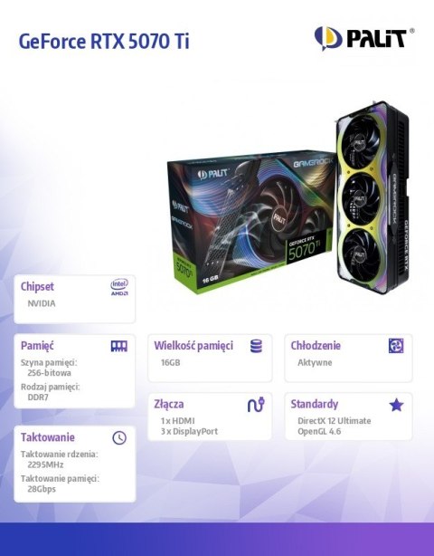 Palit Karta graficzna GeForce RTX 5070 Ti GAMEROCK 16GB GDDR7 256bit 3DP/HDMI