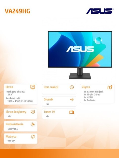 Asus Monitor 23.8 cala VA249HG FHD IPS 120Hz HDMI VGA Asus Monitor 23.8 cala VA249HG FHD IPS 120Hz HDMI VGA
