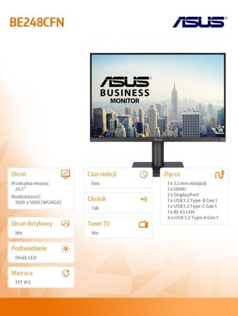 Asus Monitor 24.1 cala BE248CFN WUXGA IPS 100Hz HDMI RJ45