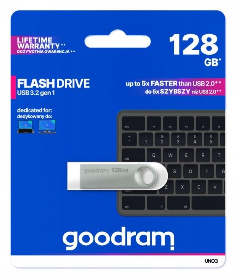 GOODRAM Pendrive UNO3 128GB USB 3.2 Gen1 srebrny GOODRAM Pendrive UNO3 128GB USB 3.2 Gen1 srebrny