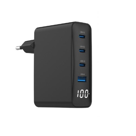 Gembird Ładowarka uniwersalna 100W GaN 1xUSB-A 3xUSB-C szybkie ładowanie LCD czarna Gembird Ładowarka uniwersalna 100W GaN 1xUSB-A 3xUSB-C szybkie ładowanie LCD czarna