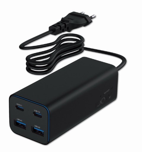 Gembird Ładowarka uniwersalna 100W GaN 2xUSB-A 2xUSB-C szybkie ładowanie czarna Gembird Ładowarka uniwersalna 100W GaN 2xUSB-A 2xUSB-C szybkie ładowanie czarna