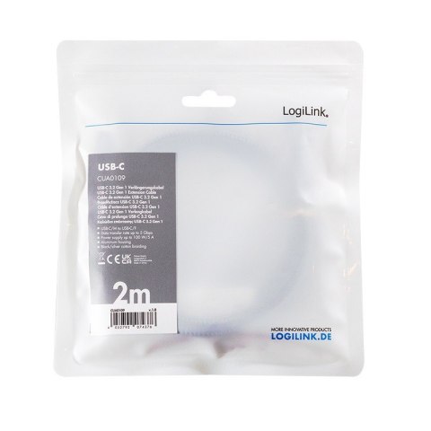 LogiLink Kabel USB3.2 gen1 TypeC do USB-C/F, PD, 2m LogiLink Kabel USB3.2 gen1 TypeC do USB-C/F, PD, 2m