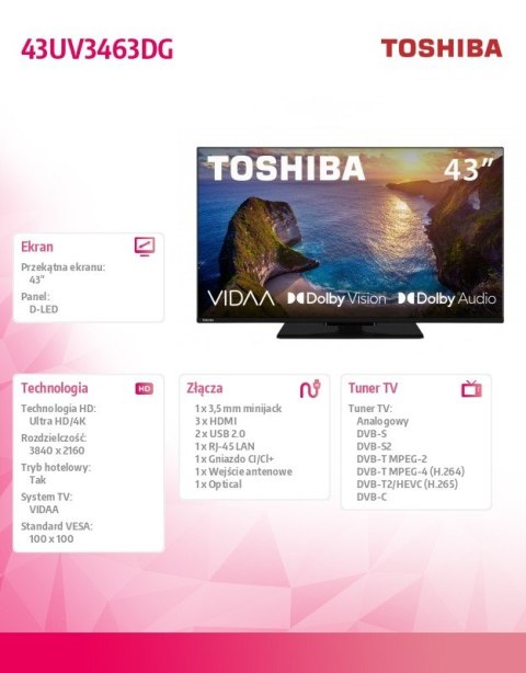Toshiba Telewizor LED 43 cale 43UV3463DG