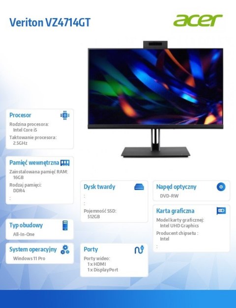 Acer Komputer All-in-One Veriton VZ4714GT i5-13400/16GB/512GB/W11P Acer Komputer All-in-One Veriton VZ4714GT i5-13400/16GB/512GB/W11P