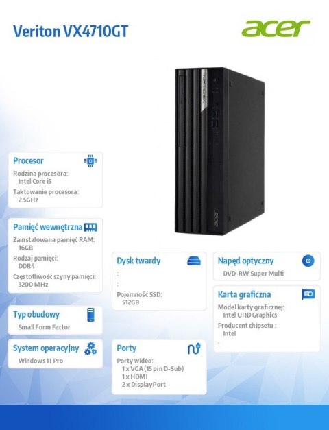 Acer Komputer Veriton VX4710GT i5-13400/16GB/512GB/W11P
