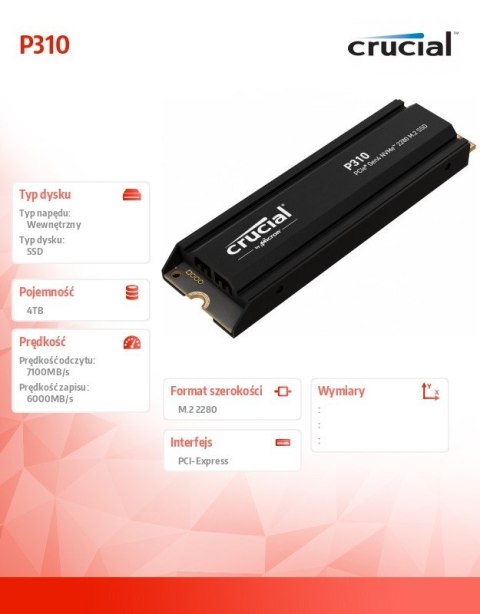 Crucial Dysk SSD P310 4TB M.2 NVMe PCIe 4.0 2280 radiator Crucial Dysk SSD P310 4TB M.2 NVMe PCIe 4.0 2280 radiator