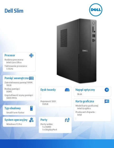 Dell Komputer Dell Slim ECS1250 Win11Pro Ultra 5 225/16GB/512GB SSD/Intel UHD/WLAN + BT/Kb/Mouse/3YPS Dell Komputer Dell Slim ECS1250 Win11Pro Ultra 5 225/16GB/512GB SSD/Intel UHD/WLAN + BT/Kb/Mouse/3YPS