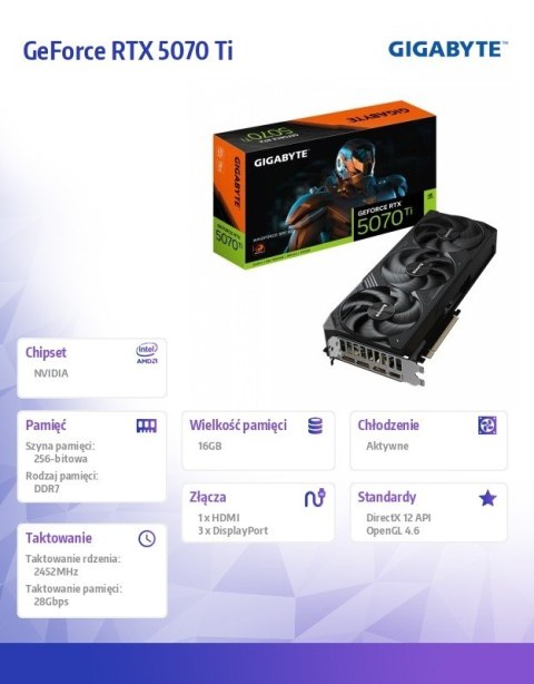 Gigabyte Karta graficzna GeForce RTX 5070 Ti WINDFORCE SFF 16G 256BIT GDDR7 3DP