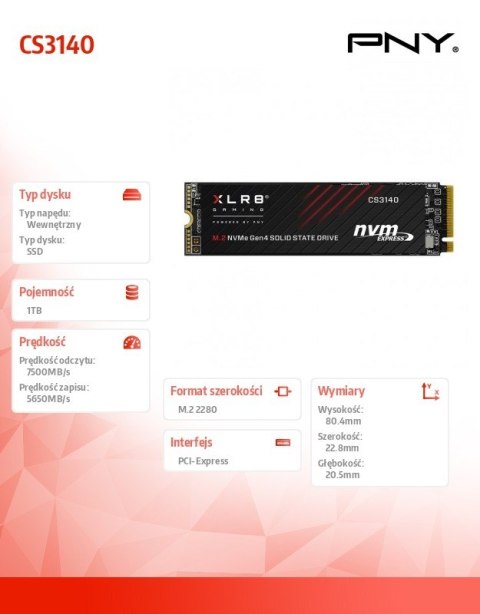 PNY Dysk SSD 1TB M.2 2280 CS3140 PNY Dysk SSD 1TB M.2 2280 CS3140