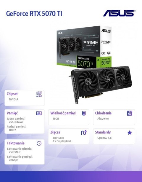 Asus Karta graficzna GeForce RTX 5070 TI PRIME OC 16G B GDDR7 256bit DP/HDMI