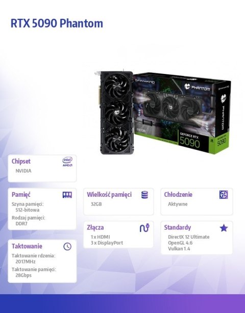 Gainward Karta graficzna RTX 5090 PHANTOM 32GB GDDR7 512bit 3DP/HDMI Gainward Karta graficzna RTX 5090 PHANTOM 32GB GDDR7 512bit 3DP/HDMI