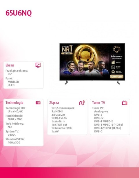 Hisense Telewizor MINI-LED ULED 65 cali 65U6NQ