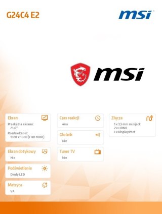 MSI Monitor 23.6 cala G24C4 E2 LED/FHD/Curved/180Hz/biały
