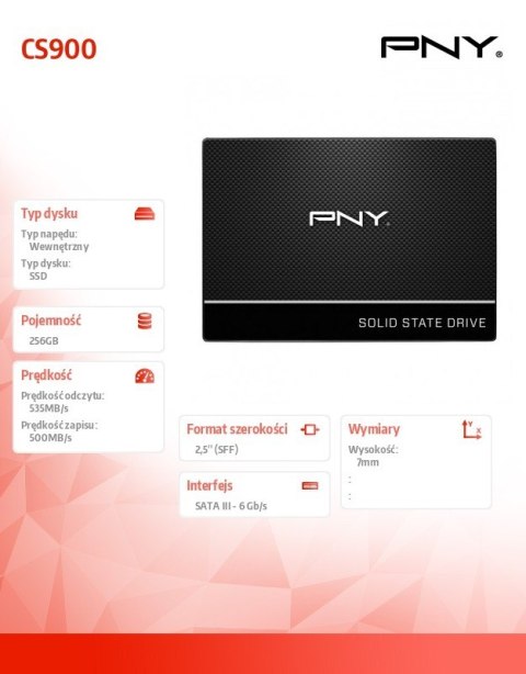 PNY Dysk SSD 256GB CS900 2.5 S3 BULK PNY Dysk SSD 256GB CS900 2.5 S3 BULK