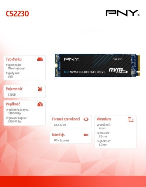 PNY Dysk SSD 512GB CS2230 M.2 2280 PCIe BULK PNY Dysk SSD 512GB CS2230 M.2 2280 PCIe BULK