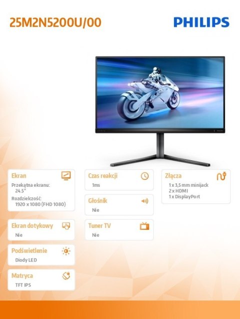 Philips Monitor 25M2N5200U 24.5 cala IPS 390Hz HDMIx2 DP Pivot