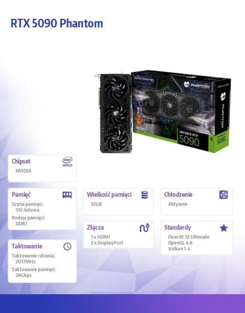 Gainward Karta graficzna RTX 5090 PHANTOM GS 32GB GDDR7 512bit 3DP/HDMI Gainward Karta graficzna RTX 5090 PHANTOM GS 32GB GDDR7 512bit 3DP/HDMI