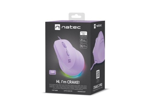 Natec Mysz wertykalna CRAKE 2 PRO 128000DPI optyczna lawendowa