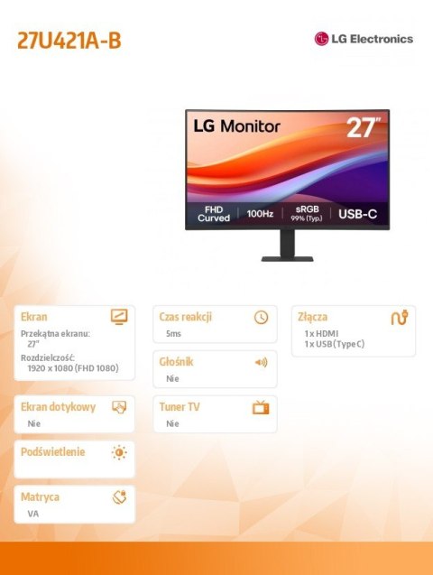 LG Electronics Monitor 27 cali 27U421A-B LG Electronics Monitor 27 cali 27U421A-B