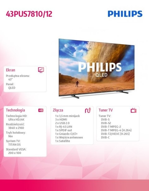 Philips Telewizor QLED 43 cale 43PUS7810/12