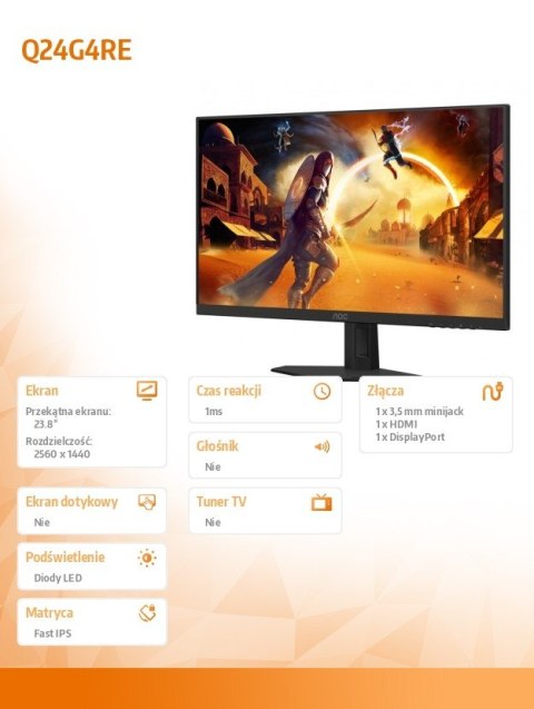 AOC Monitor Q24G4RE 23.8 cala Fast IPS 180Hz HDMI DP AOC Monitor Q24G4RE 23.8 cala Fast IPS 180Hz HDMI DP