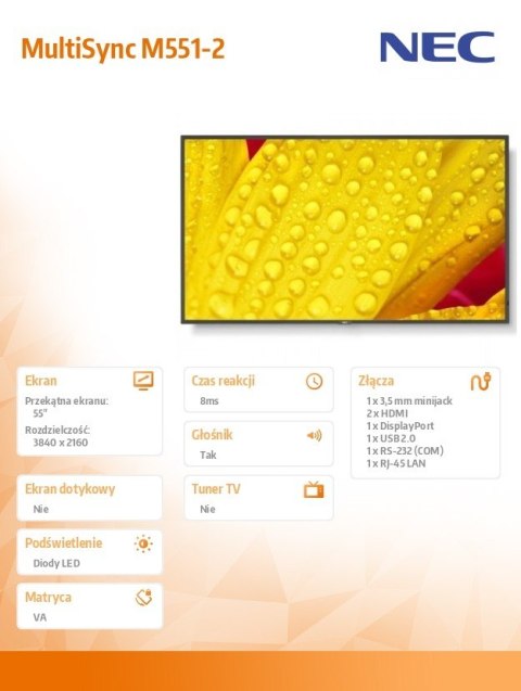 NEC Monitor wielkoformatowy MultiSync M551-2 55 cali UHD 500cd/m2 24/7