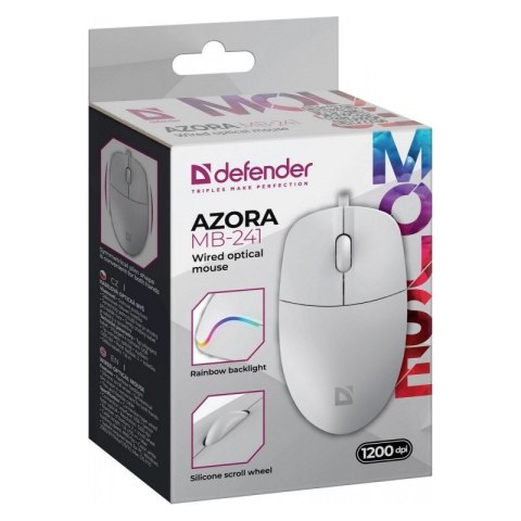 Defender Mysz przewodowa AZORA MB-241 1200 DPI biała podświetlenie Defender Mysz przewodowa AZORA MB-241 1200 DPI biała podświetlenie