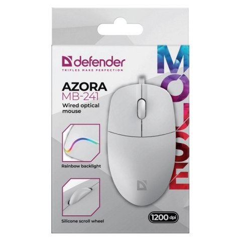 Defender Mysz przewodowa AZORA MB-241 1200 DPI biała podświetlenie Defender Mysz przewodowa AZORA MB-241 1200 DPI biała podświetlenie