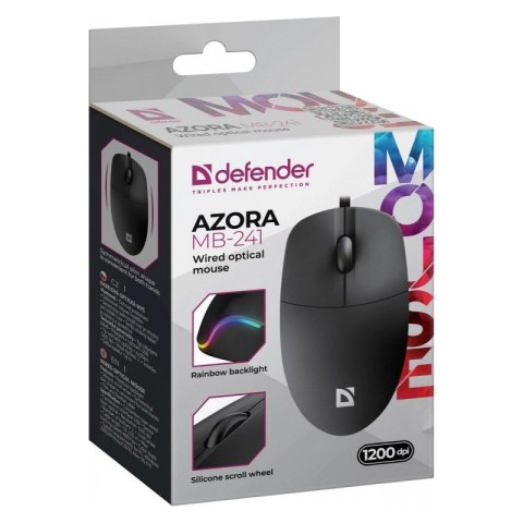 Defender Mysz przewodowa AZORA MB-241 1200 DPI czarna podświetlana
