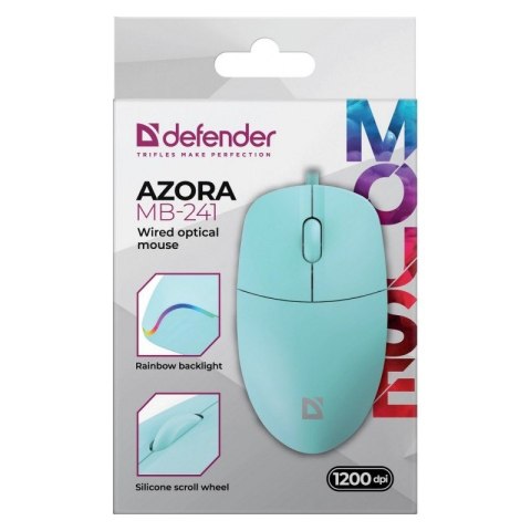 Defender Mysz przewodowa AZORA MB-241 1200 DPI miętowa podświetlenie Defender Mysz przewodowa AZORA MB-241 1200 DPI miętowa podświetlenie