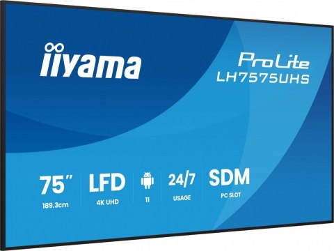 IIYAMA Monitor 75 cali LH7575UHS-B2AG,24/7,IPS,ANDROID.11,4K, WiFi, iiSignage2, FailOver, EShare, 24/7, full daisy chain