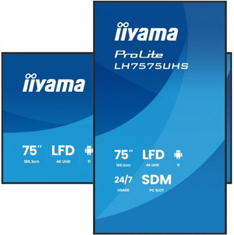 IIYAMA Monitor 75 cali LH7575UHS-B2AG,24/7,IPS,ANDROID.11,4K, WiFi, iiSignage2, FailOver, EShare, 24/7, full daisy chain