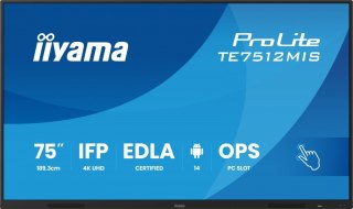 IIYAMA Monitor 75 cali TE7512MIS-B4AG 40pkt,IPS,4K,24/7,7H, ANDROID 14, RK3576, 8/128GB, EDLA, Essential