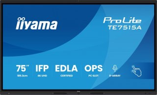 IIYAMA Monitor 75 cali TE7515A-B1AG IPS,4K,40pkt,550cd,DeepContrast-IR+, HDMI x2,DP,USB-C, 2 x 20W, OPS Slot x1, 5xUSB, 2xRJ45,8-Arr