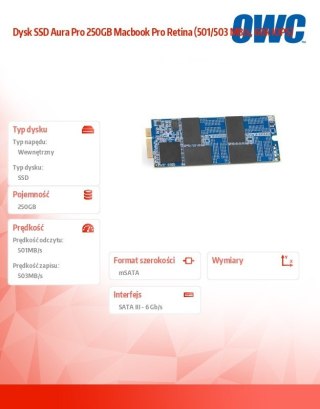 OWC Dysk SSD Aura Pro 250GB Macbook Pro Retina (501/503 MB/s, 60k IOPS)