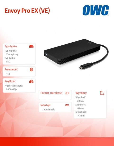 OWC Envoy Pro EX (VE) 1TB SSD 2600MB/s Thunderbolt 3 OWC Envoy Pro EX (VE) 1TB SSD 2600MB/s Thunderbolt 3