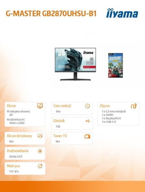 IIYAMA Monitor 28 cali GB2870UHSU-B1 + Gra Dead Island 2 PC IIYAMA Monitor 28 cali GB2870UHSU-B1 + Gra Dead Island 2 PC