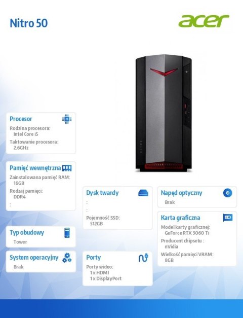 Acer Desktop Nitro 50 N50-640 i5-12400/RTX3060/16/512
